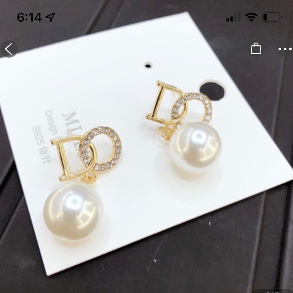 Pearl Earring in Gold with Pave Diamond NEW - Picture 7 of 7